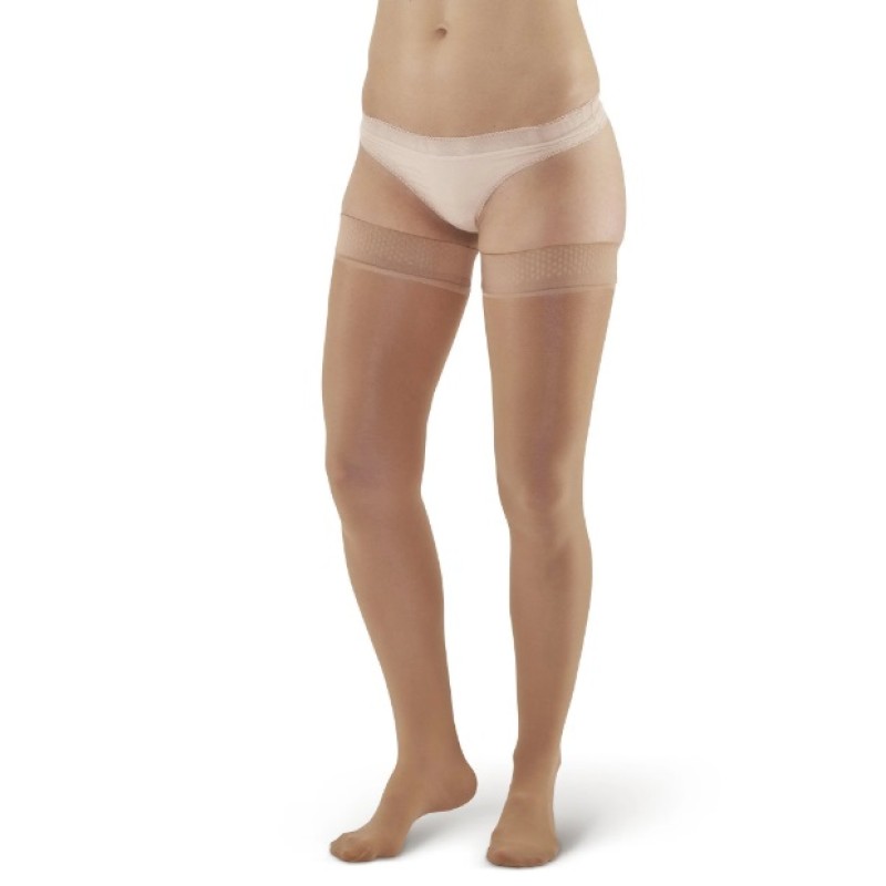 Media de Compresión Ames Walker hasta el muslo con punta cerrada y transparencias exclusivas con banda superior 15-20 mmHg