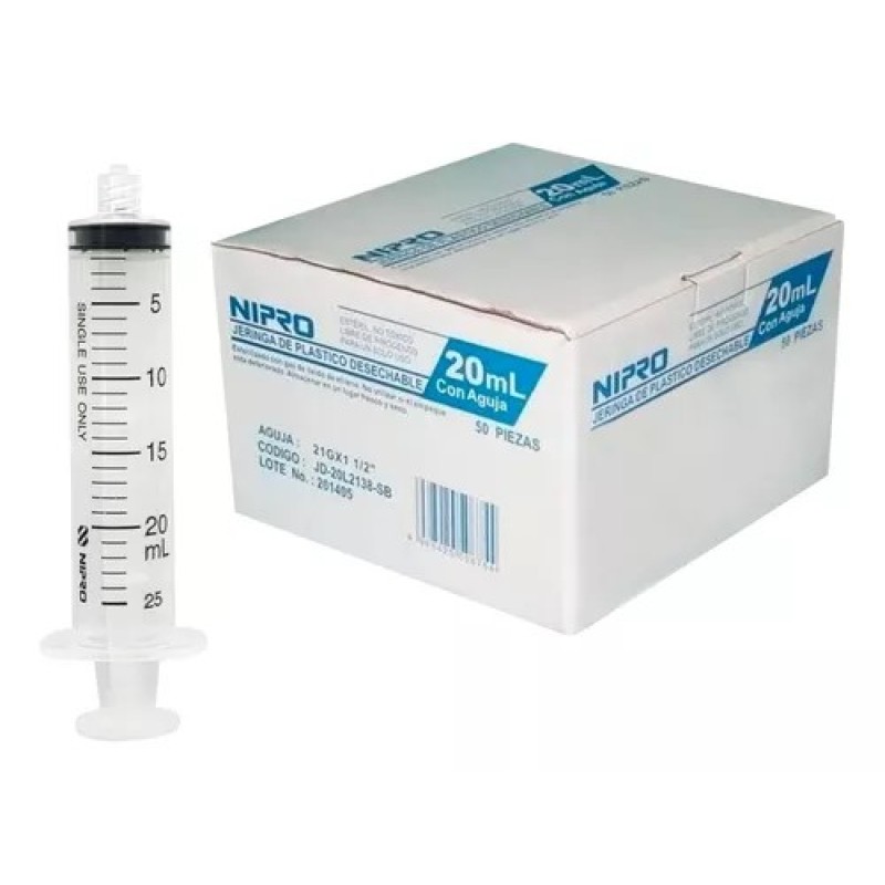 Jeringa descartable 20 cc 21g